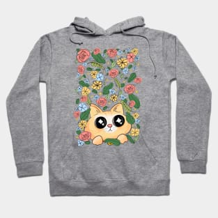 Cute starry eyed kitty cat and flowers Hoodie